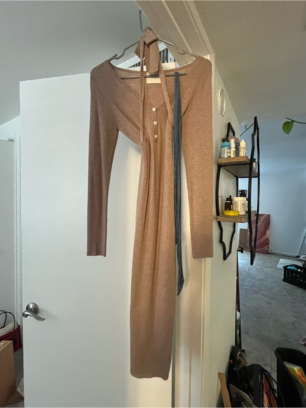 All:row ribbed wool long sleeve midi dress